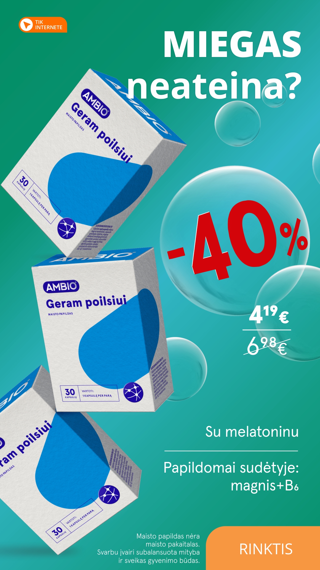 Gintarinė Vaistinė Facebook ad: Melatoninas + magnis + B6