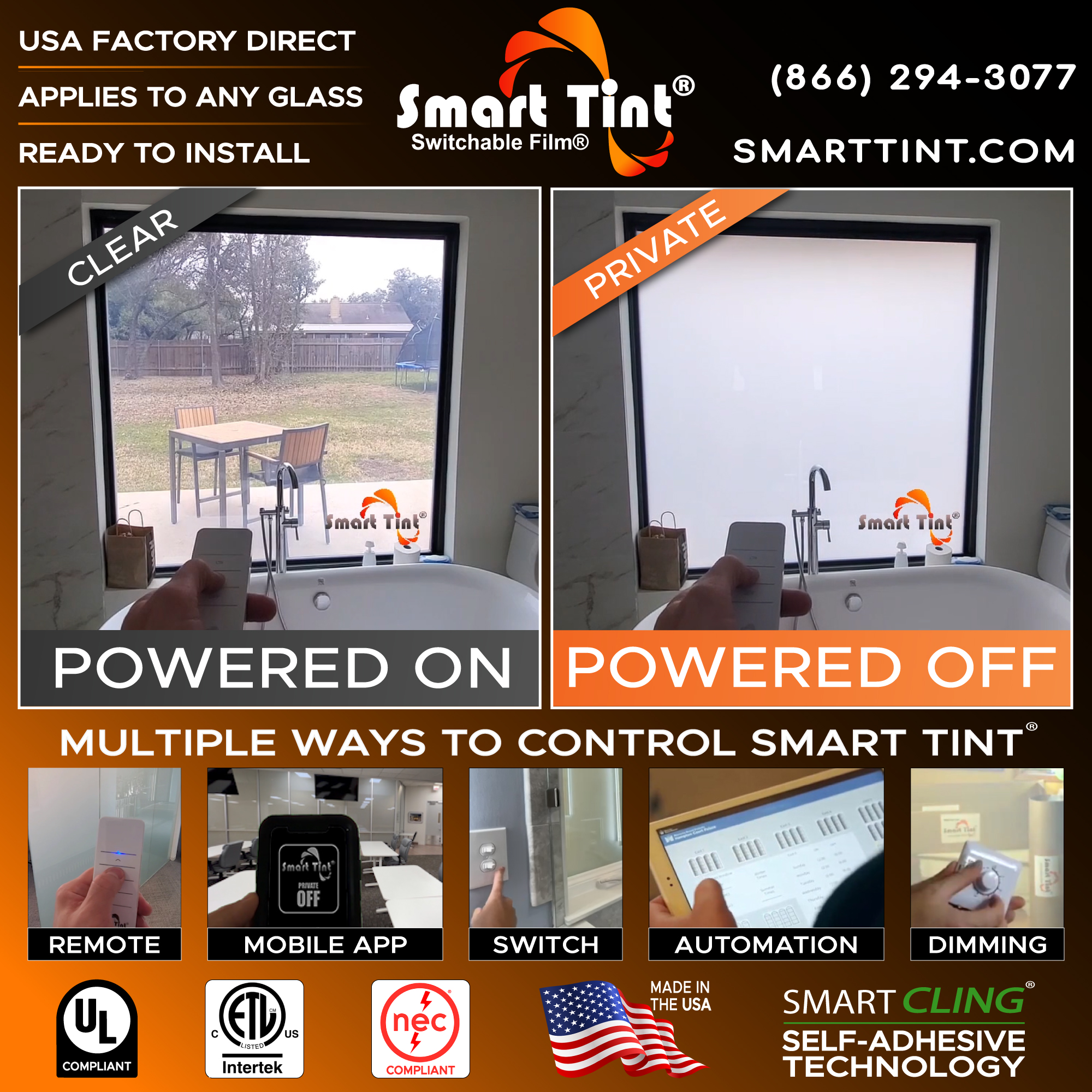 Smart Tint Facebook ad: Smart Tint Converts Existing Window Instantly to Smart…
