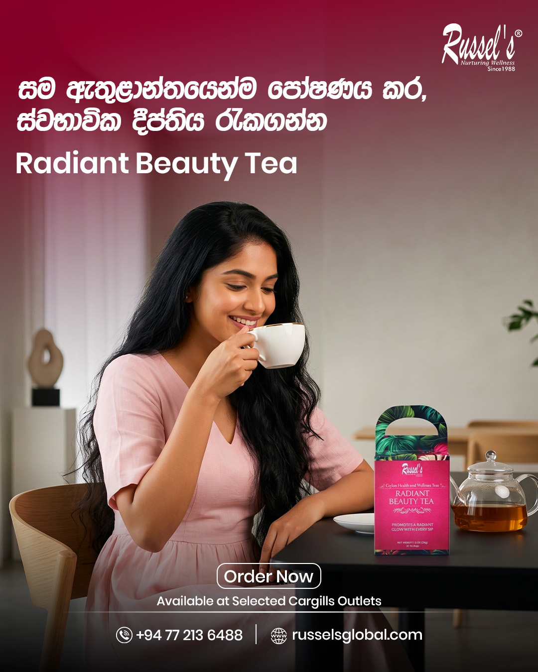 Russel's Wellness Facebook ad: Radiant Beauty Tea, Russels Global