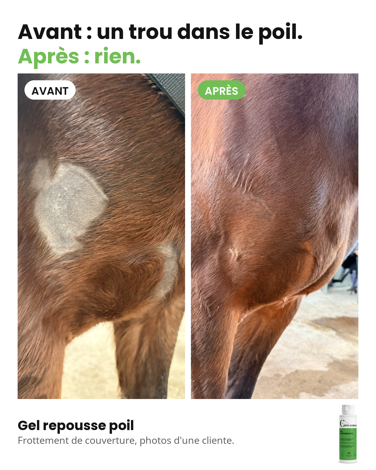 Cura naturale Facebook ad: Gel repousse poil pour cheval · Note 4,8/5