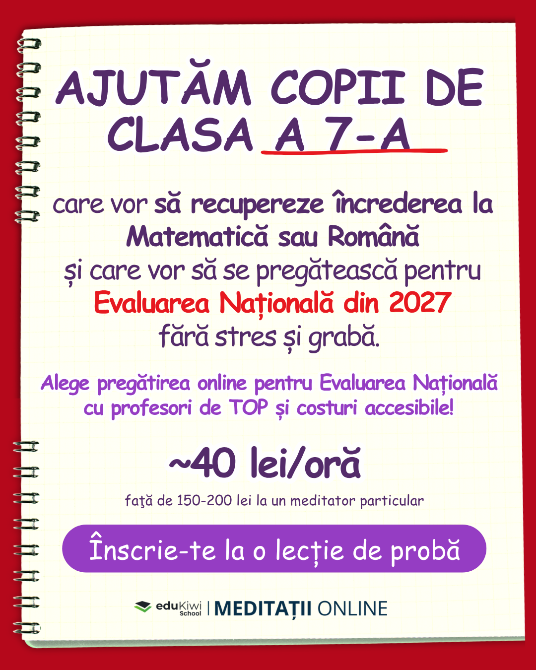 Meditații Online by EduKiwi School Facebook ad