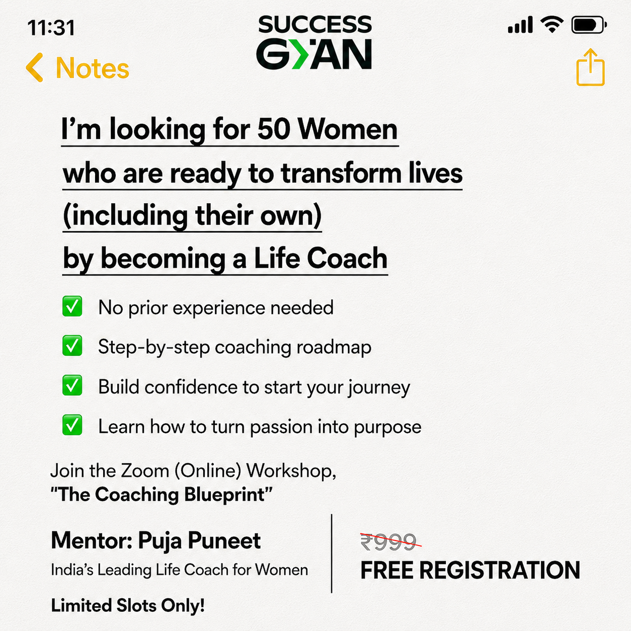 Success Gyan SGA Facebook ad: Register Now For FREE!