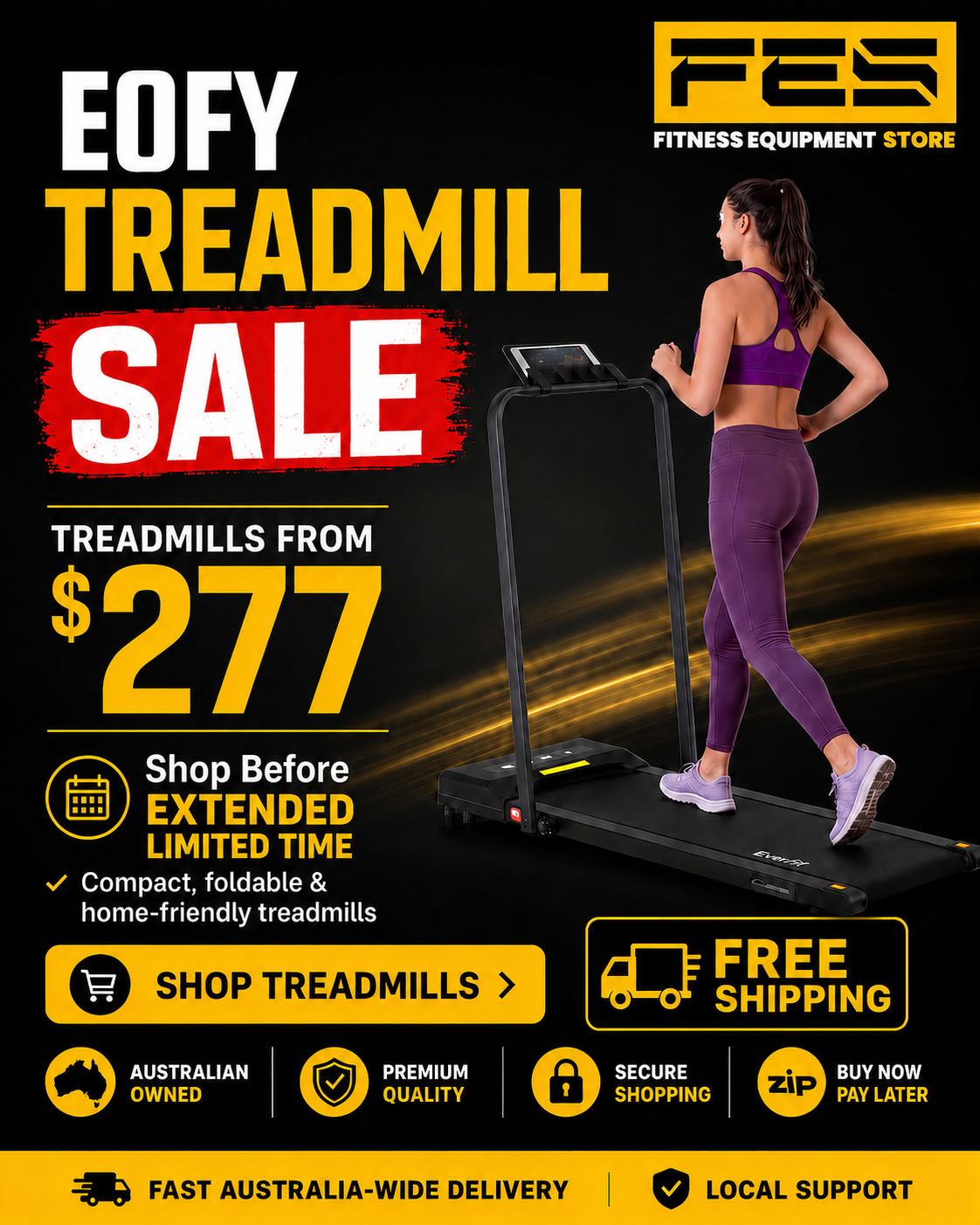 Fitness Equipment Store Facebook ad: EOFY Treadmills From $277