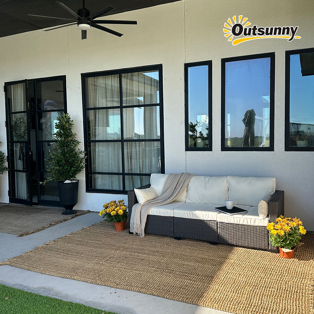 Outsunny Facebook ad: Outdoors, sunshine, and a rattan sofa, how beautiful…