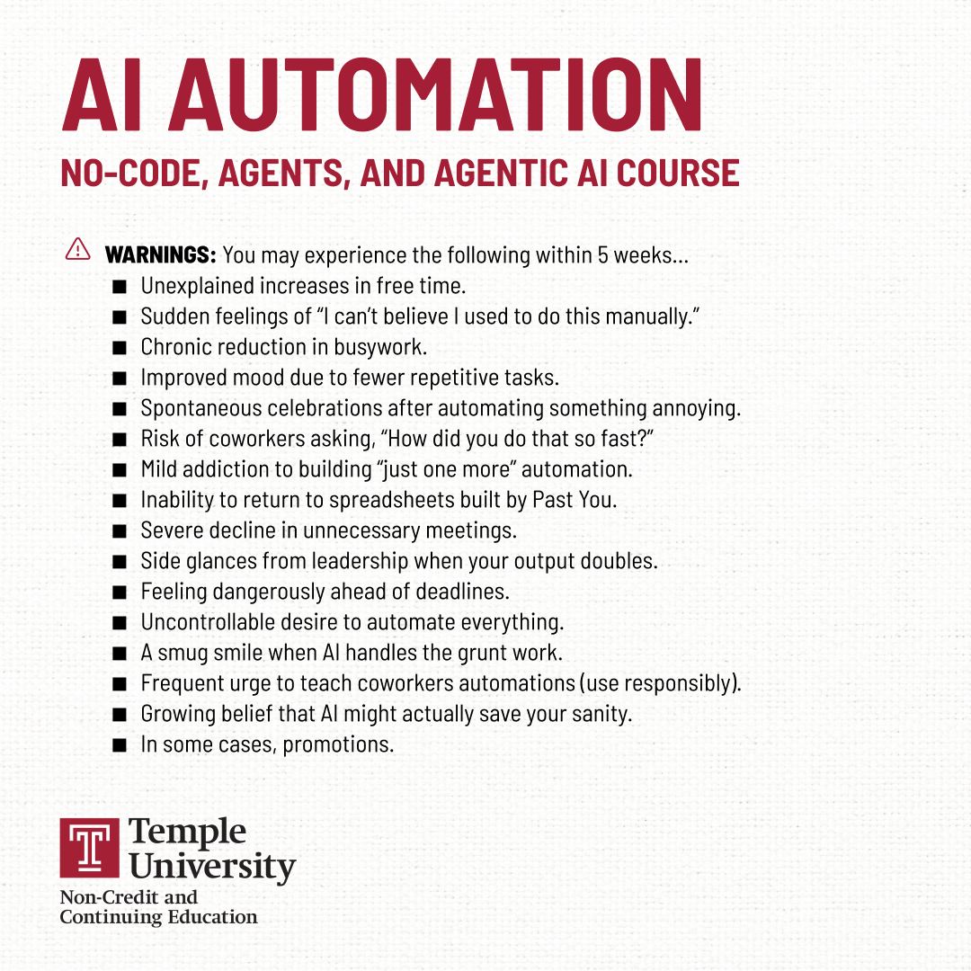 Temple University Non-Credit and Continuing Education Facebook ad from May 5, 2026