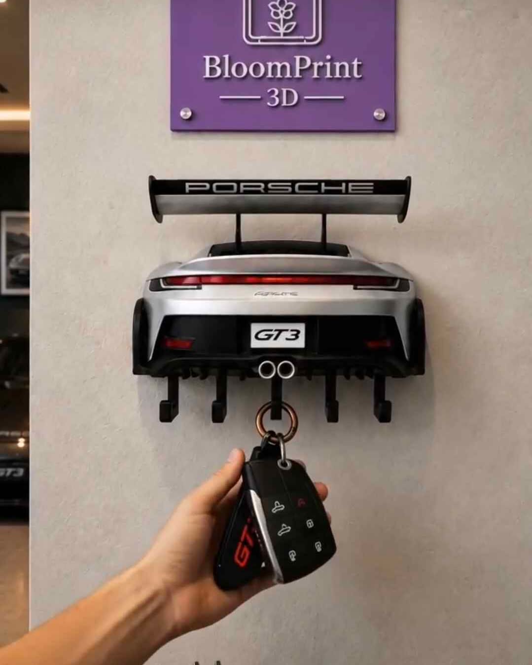 Marcello Coury Facebook ad: Porsche GT3 Wall Key Holder, Premium Garage Decor