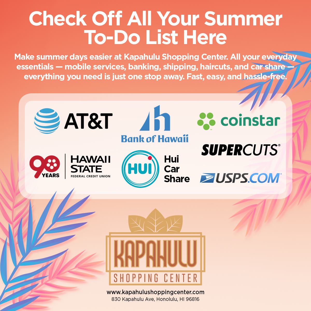 Kapahulu Shopping Center Facebook ad: Check Off All Your Summer