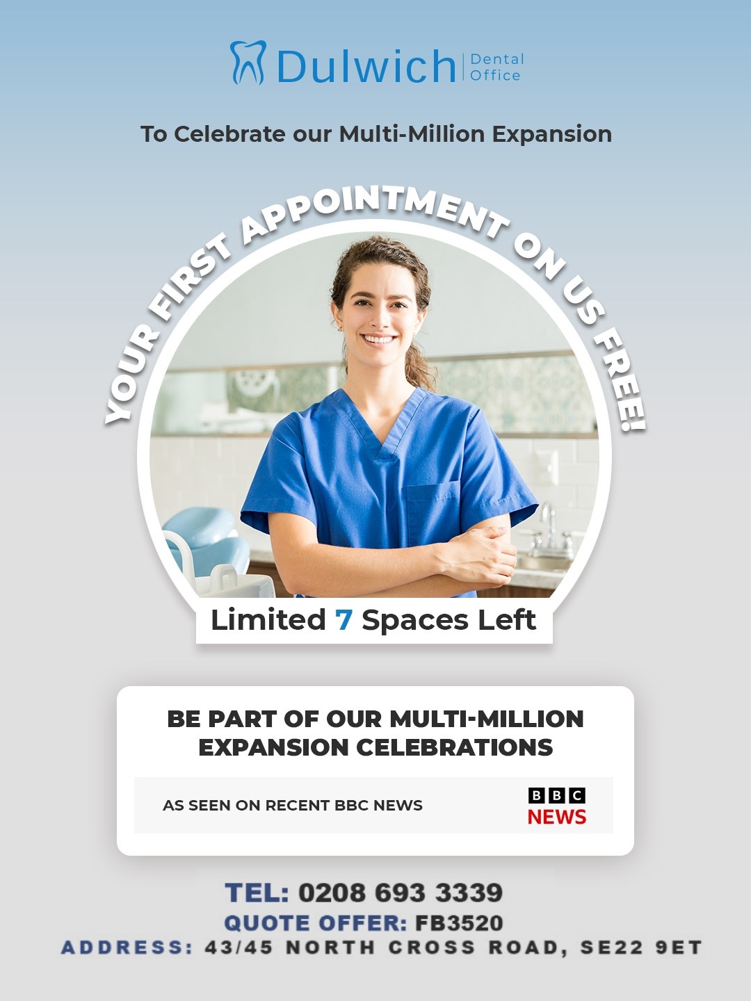 Dulwich Dental Office Facebook ad: Free Dental Exam: Limited Slots Available!