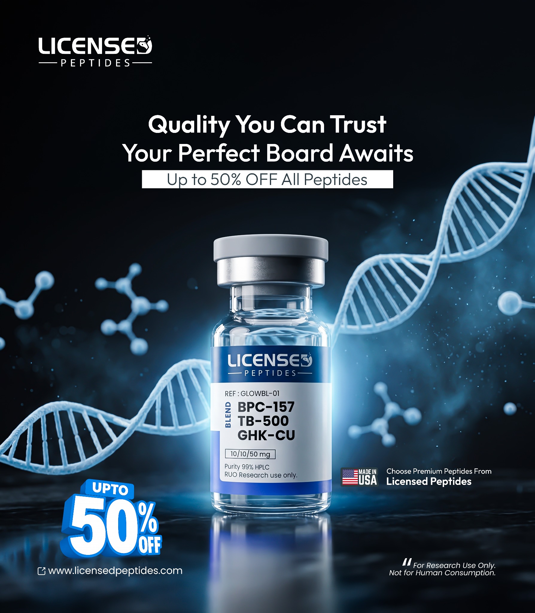 LicensedPeptides.com Facebook ad