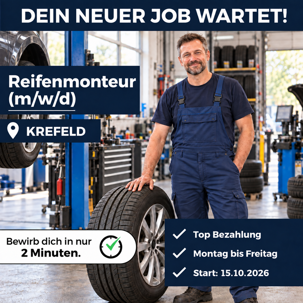 Personal am Rhein GmbH Facebook ad: Wir suchen einen Reifenmonteur (m/w/d) in Krefeld