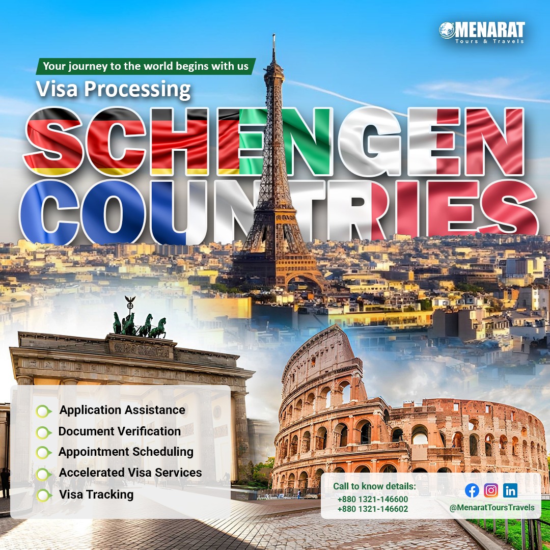 Menarat Tours and Travels Facebook ad: অথেন্টিক উপায়ে ইউরোপের শেনজেন ভিসা প্রসেসিং করুন!