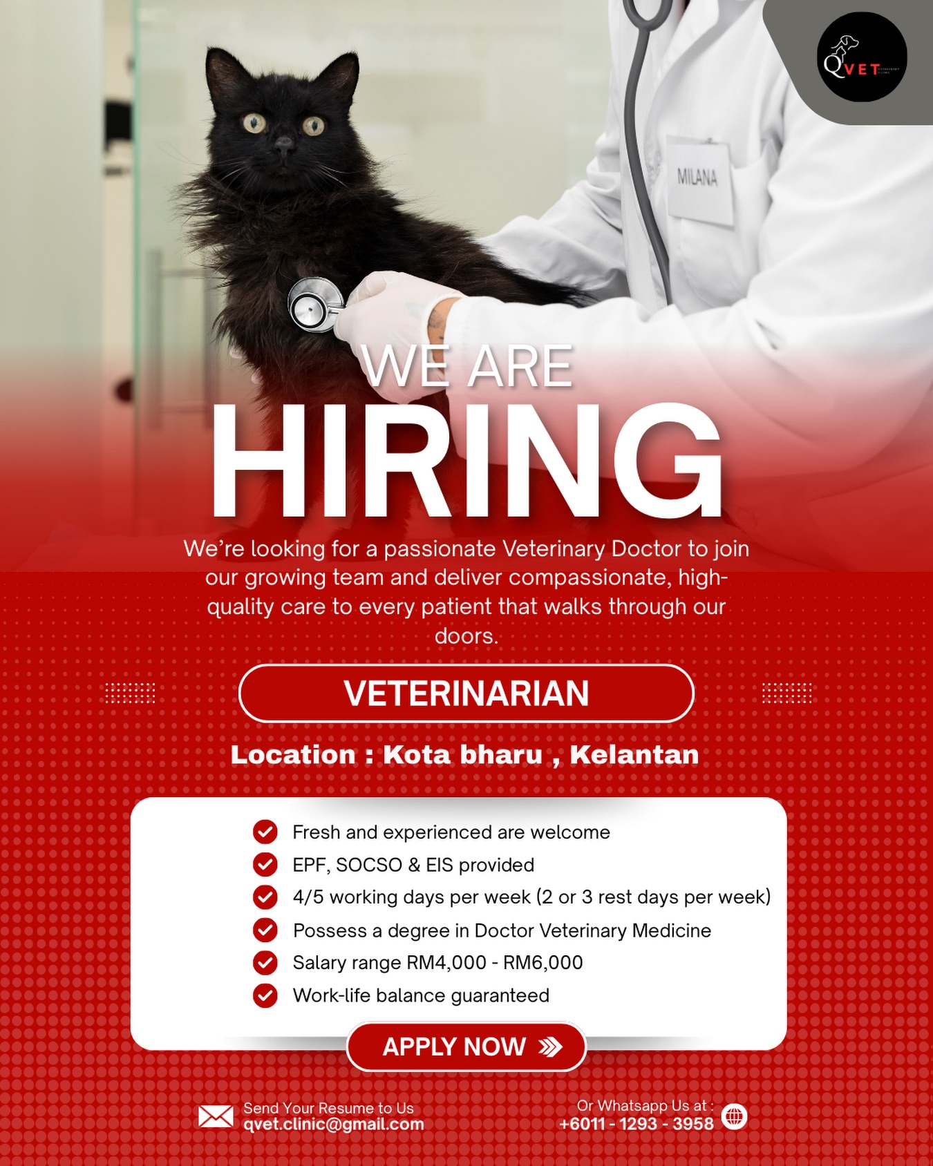 Klinik Haiwan & Surgeri QVet - Dr. Qayyum Yusoff Facebook ad: Join Our Team as a Veterinarian