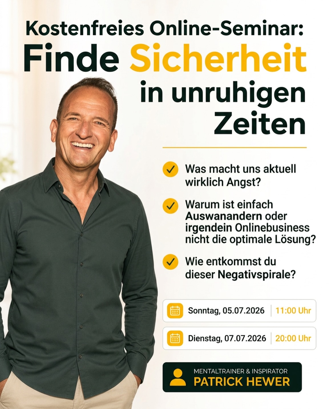 Life-Club by Patrick Hewer Facebook ad: Finde Sicherheit in unruhigen Zeiten