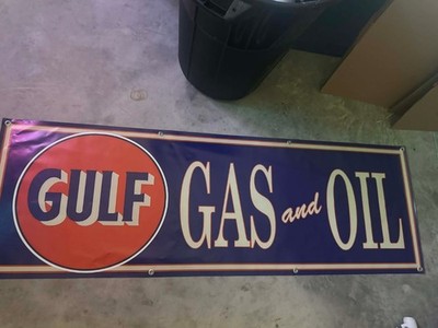 Ultimate Mancave Decor Facebook ad: Gulf Oil Banner Gas & Oil Guys. Man Cave, Game Room…