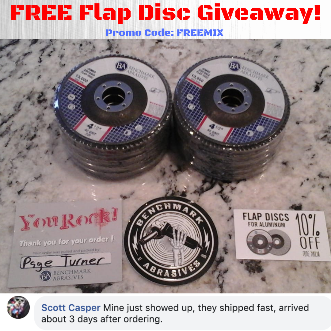 Benchmark Abrasives Facebook ad: FREE Flap Disc 10-Pack Giveaway!