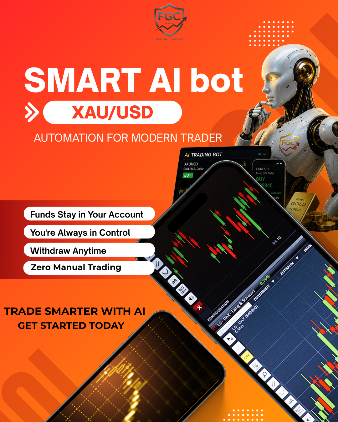 FGC Trading Experts Facebook ad: AI-Powered XAU/USD Trading Support.
