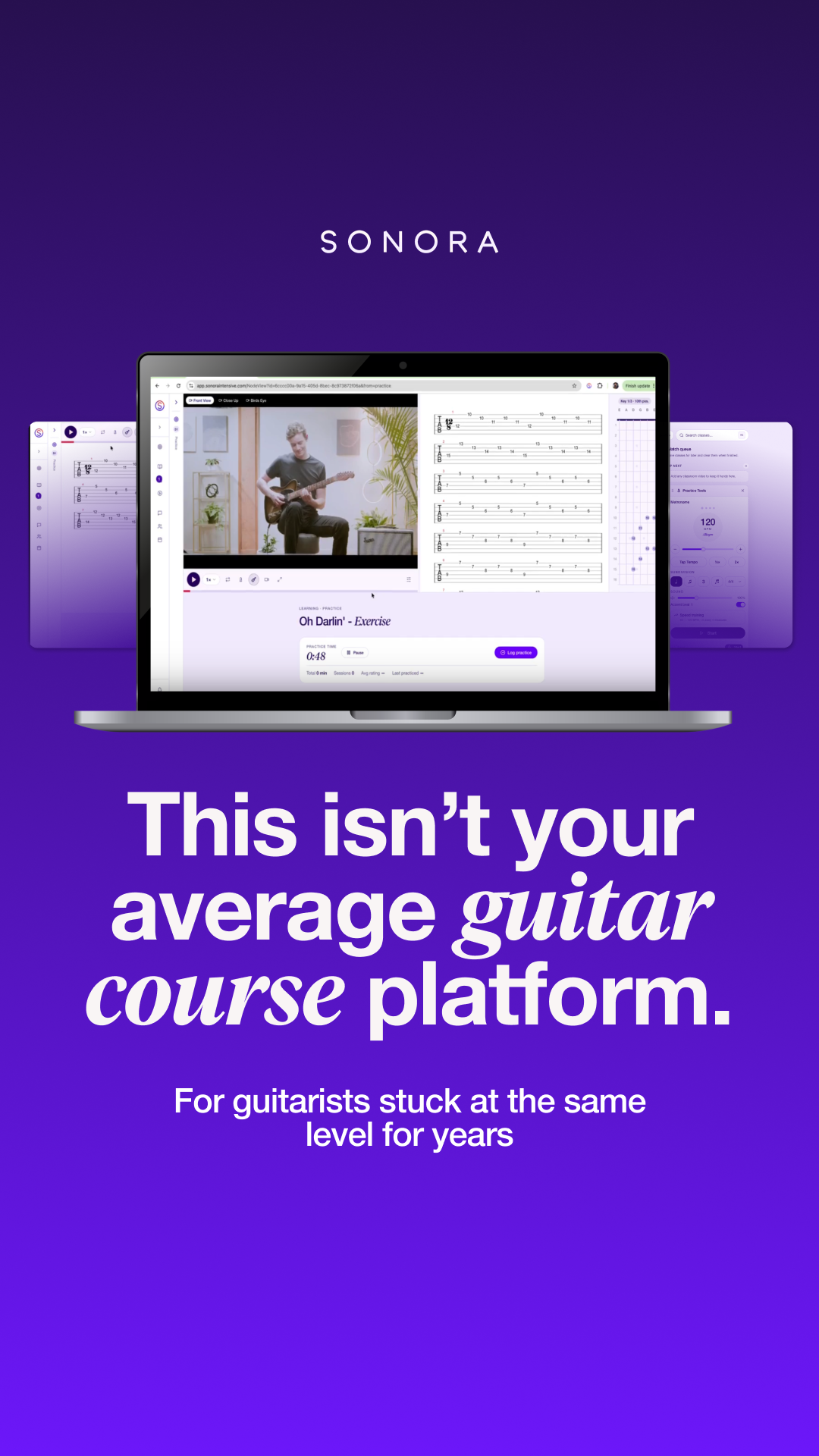 Sonora Guitar Intensive Facebook ad: Break Skill Plateaus in 12 months or less