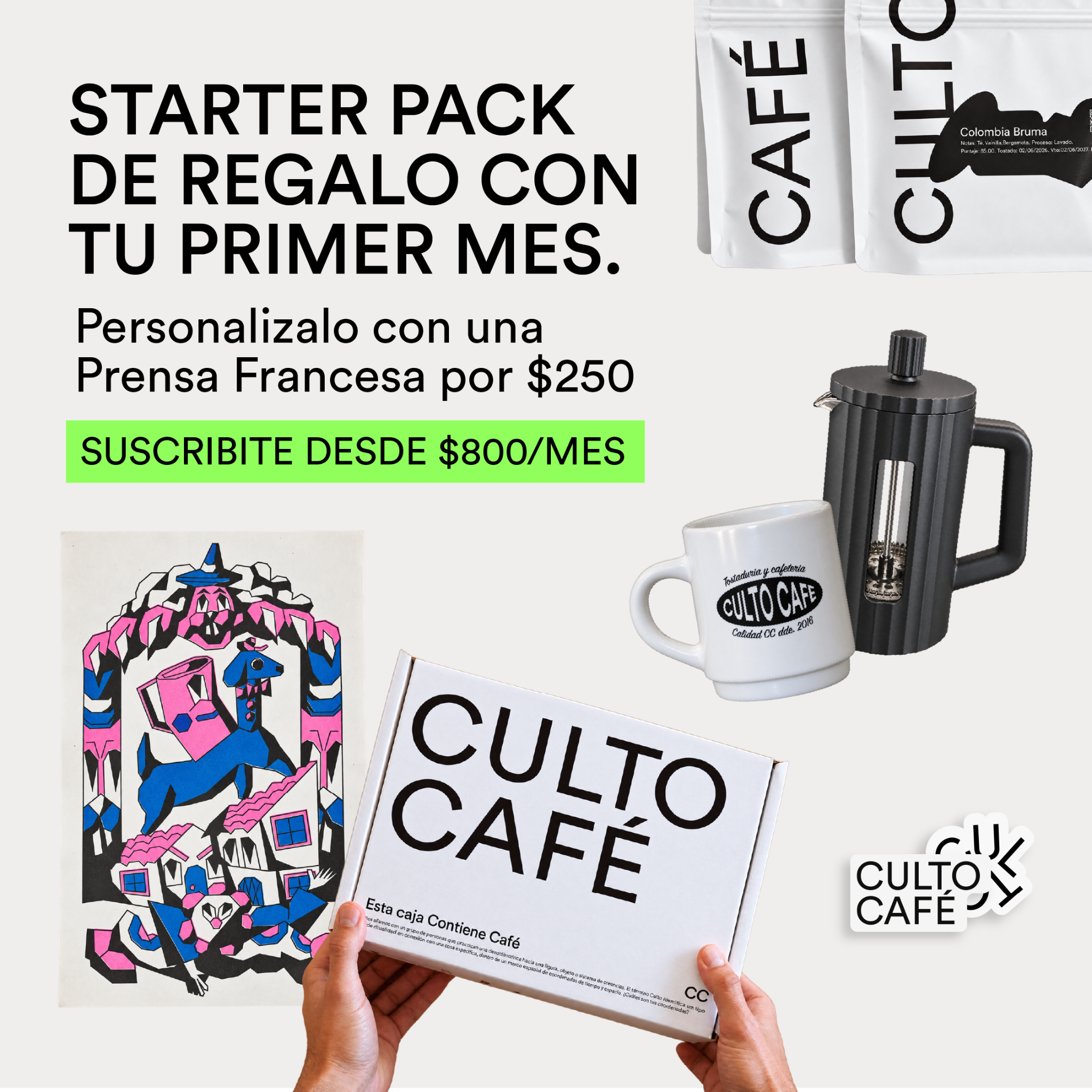 Culto Café Facebook ad: Suscribite a tu primer mes.
