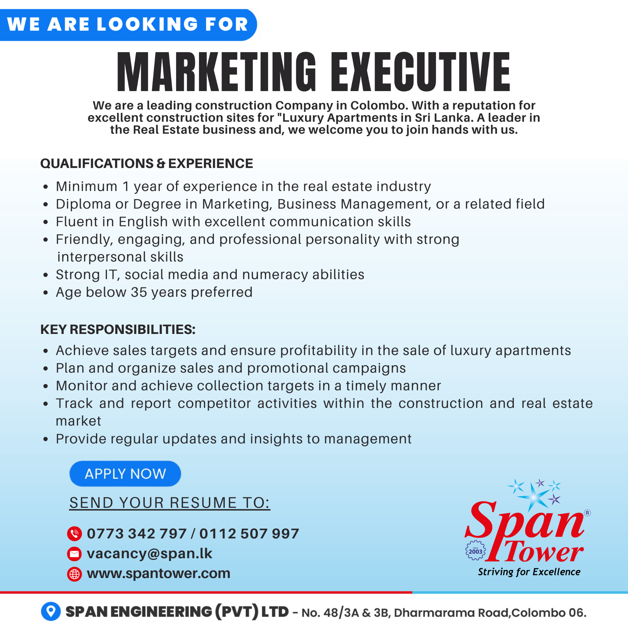Span Tower Facebook ad: Hiring: Marketing Executive