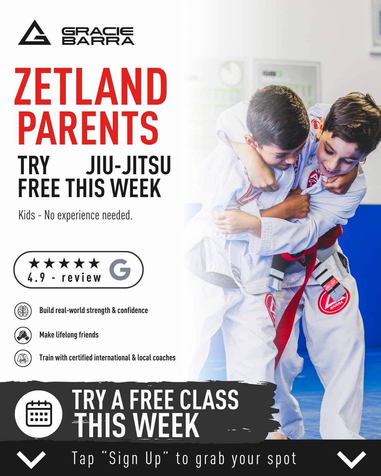 Gracie Barra Zetland Facebook ad: Strong Kids, Bright Futures Start at Gracie Barra