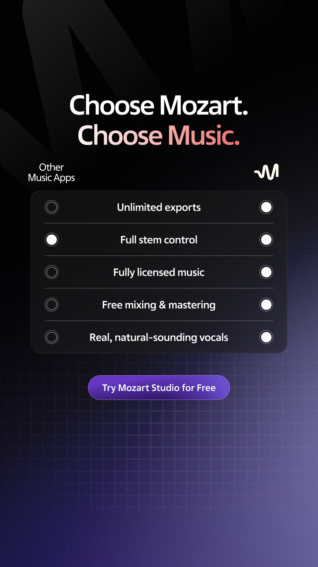 Mozart Music Facebook ad: Create with Mozart Studio