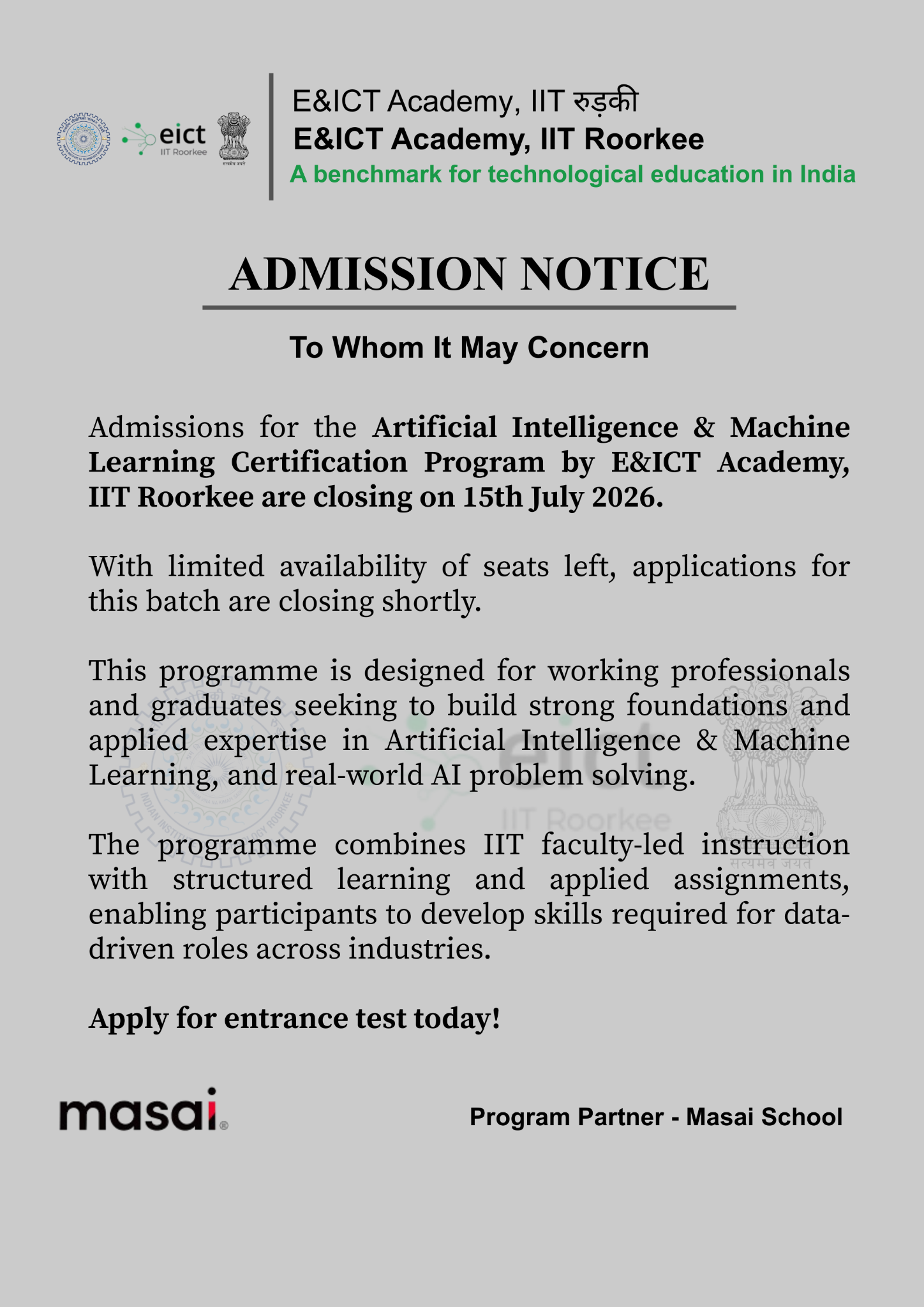 E&ICT Academy, IIT Roorkee Facebook ad