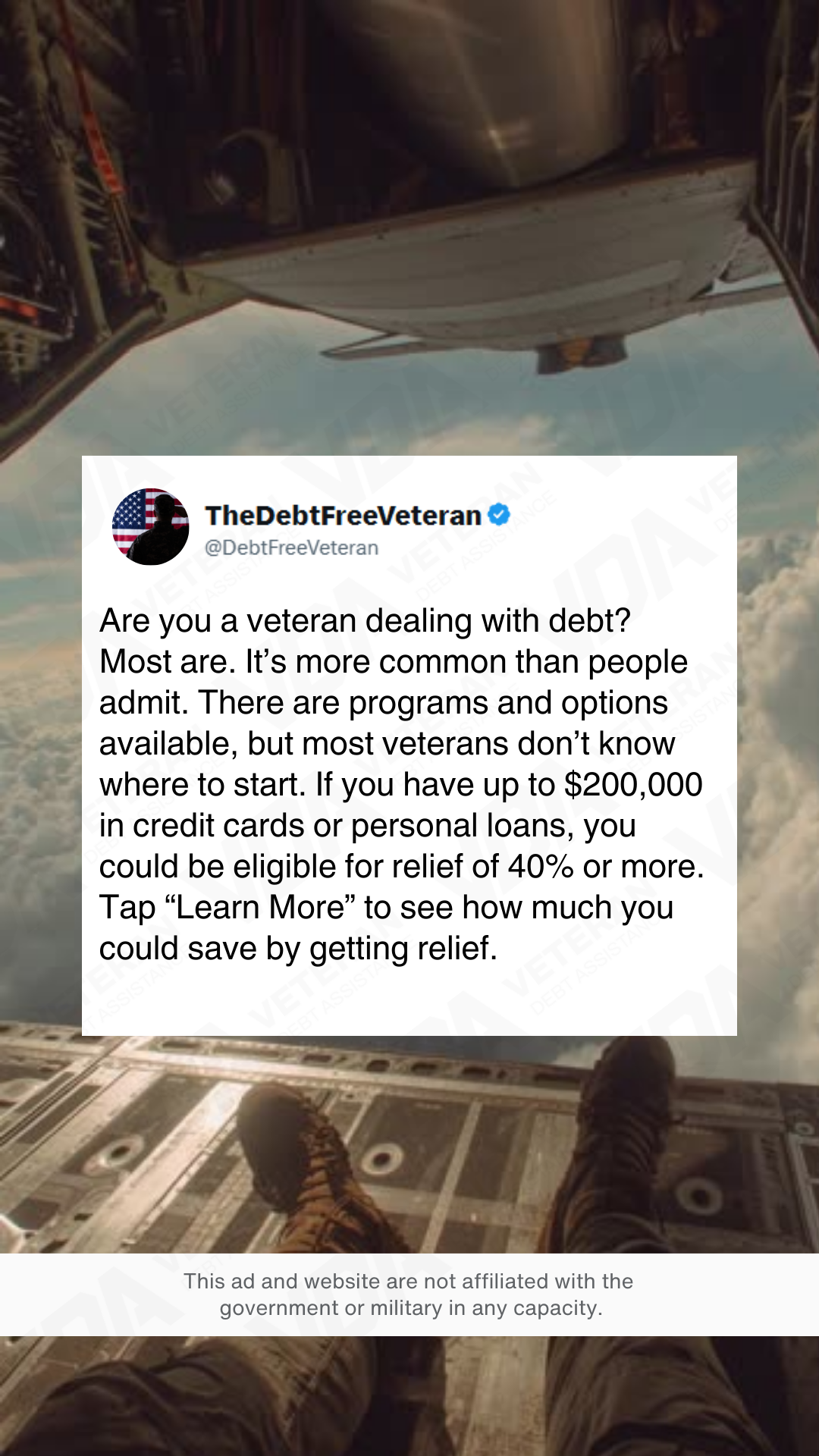 Veteran Debt Assistance Facebook ad