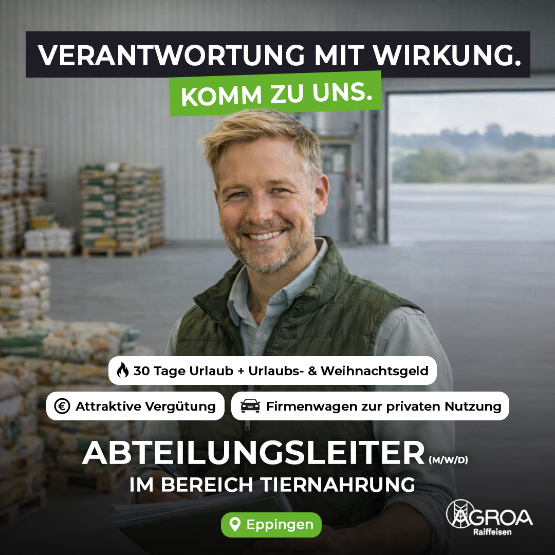 AGROA Raiffeisen Facebook ad: Abteilungsleiter - Tiernahrung (m/w/d) gesucht!