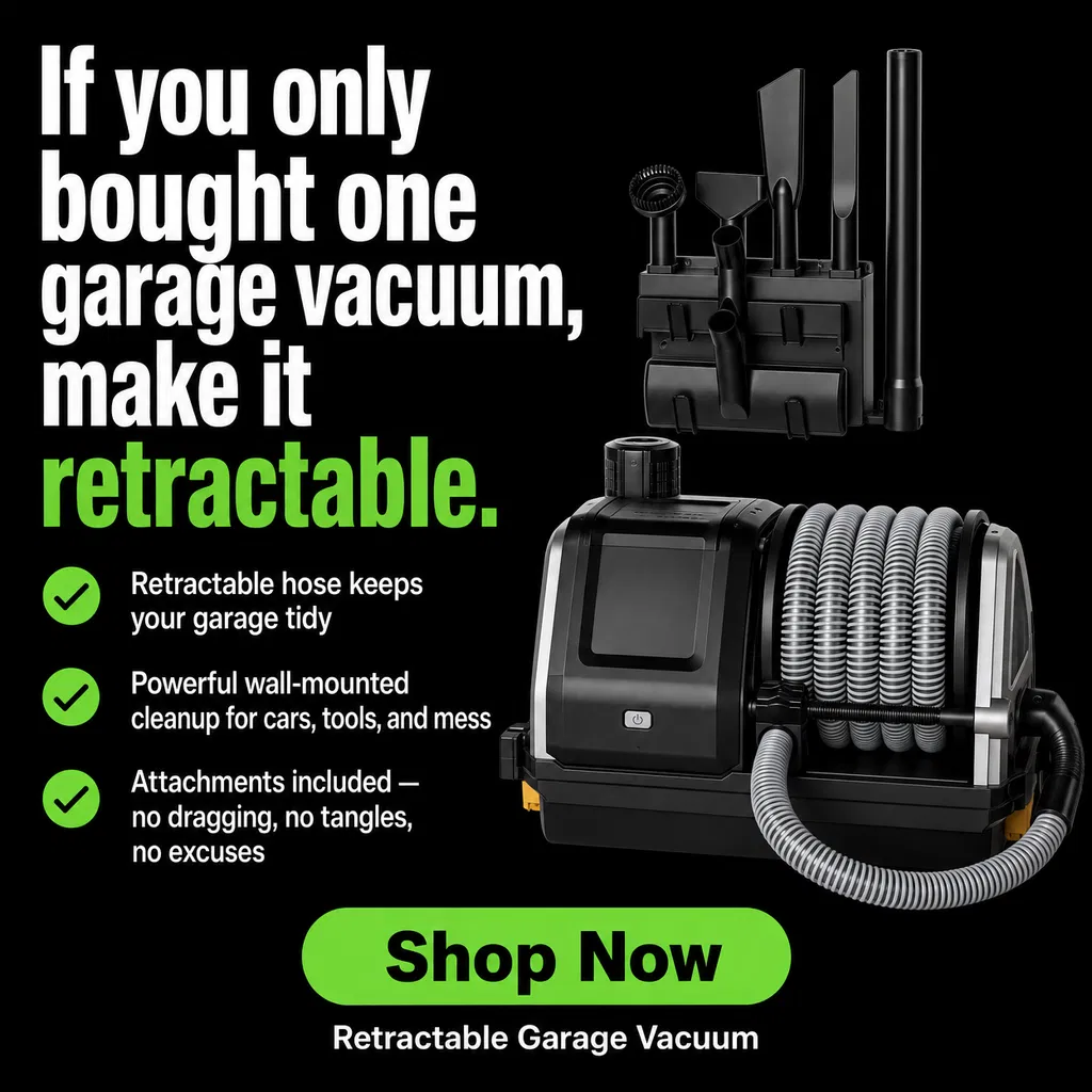 Connect Flooring Facebook ad: Transform Your Garage With Our Wall Mounted Vacuum!