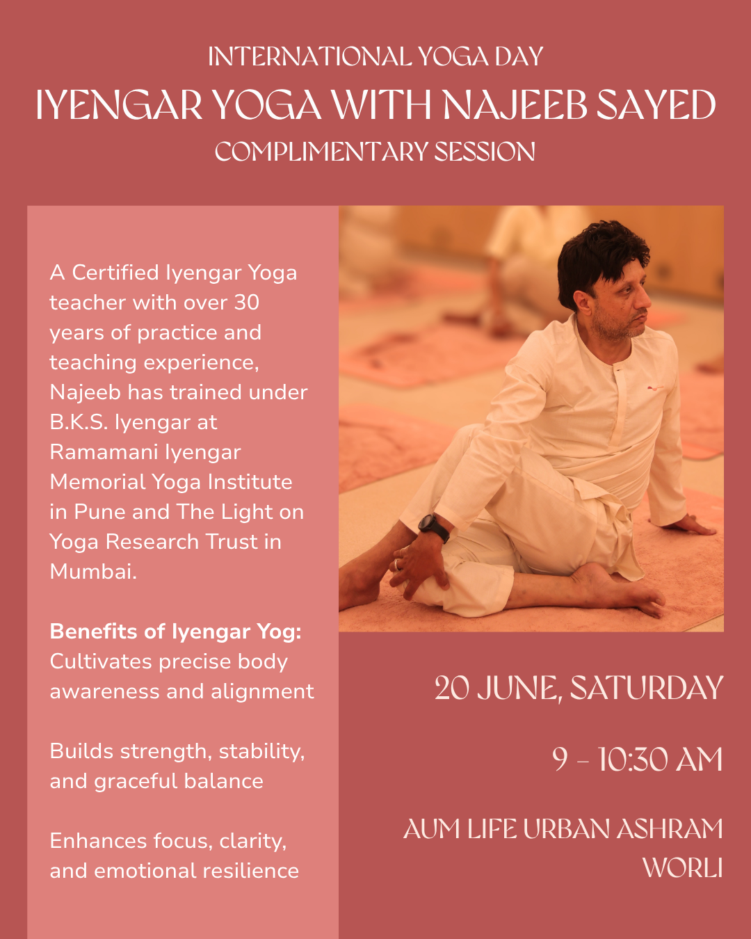 AUM Life Facebook ad: This International Yoga Day, discover the transformative…