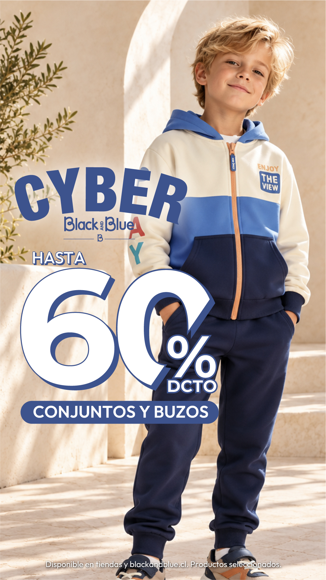 Black and Blue Facebook ad: Cyber Week Conjuntos y buzos