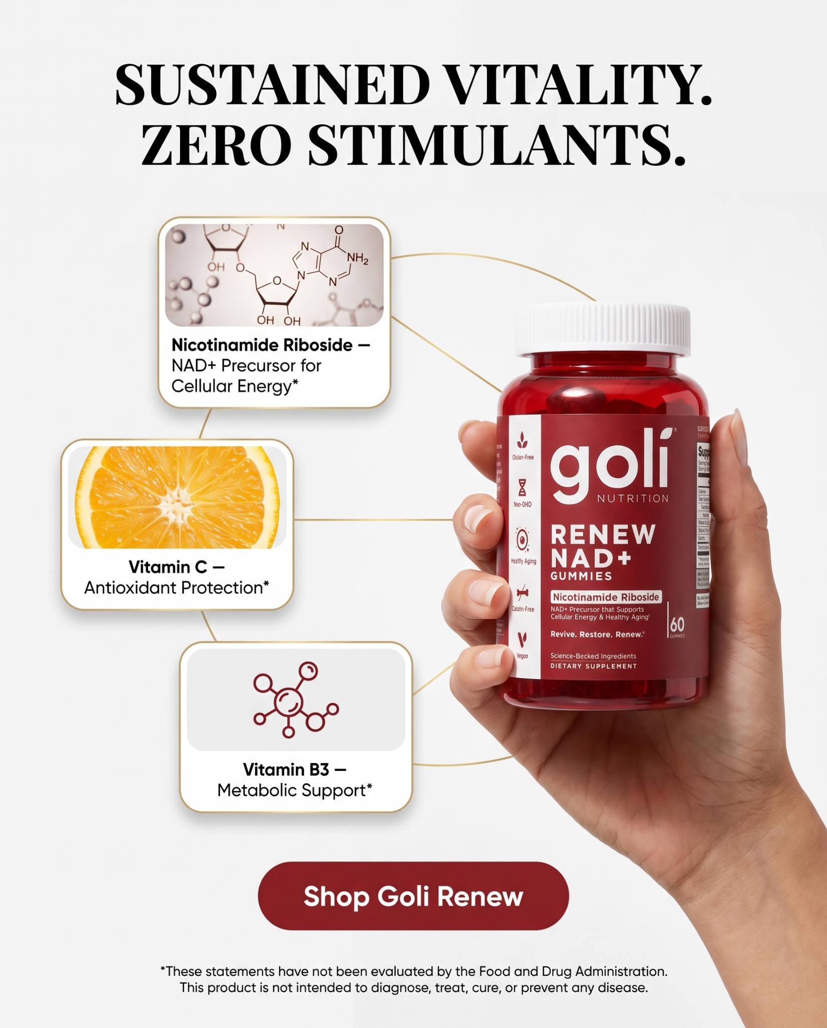 Goli Facebook ad: Cellular Energy, No Crash.