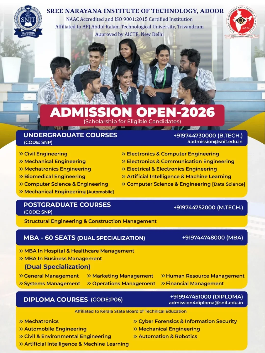 SNIT Adoor Facebook ad: ADMISSION OPEN 2026