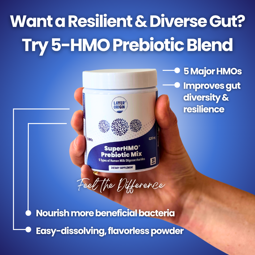 Layer Origin Nutrition Facebook ad: 5-HMO Blend for Gut Diversity and Resilience