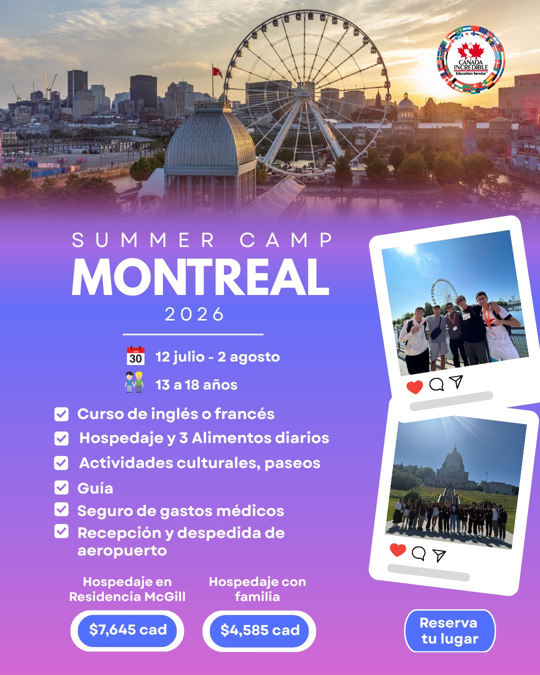 Canada Incredible Facebook ad: Este 2026 dale a tu hij@ un verano…