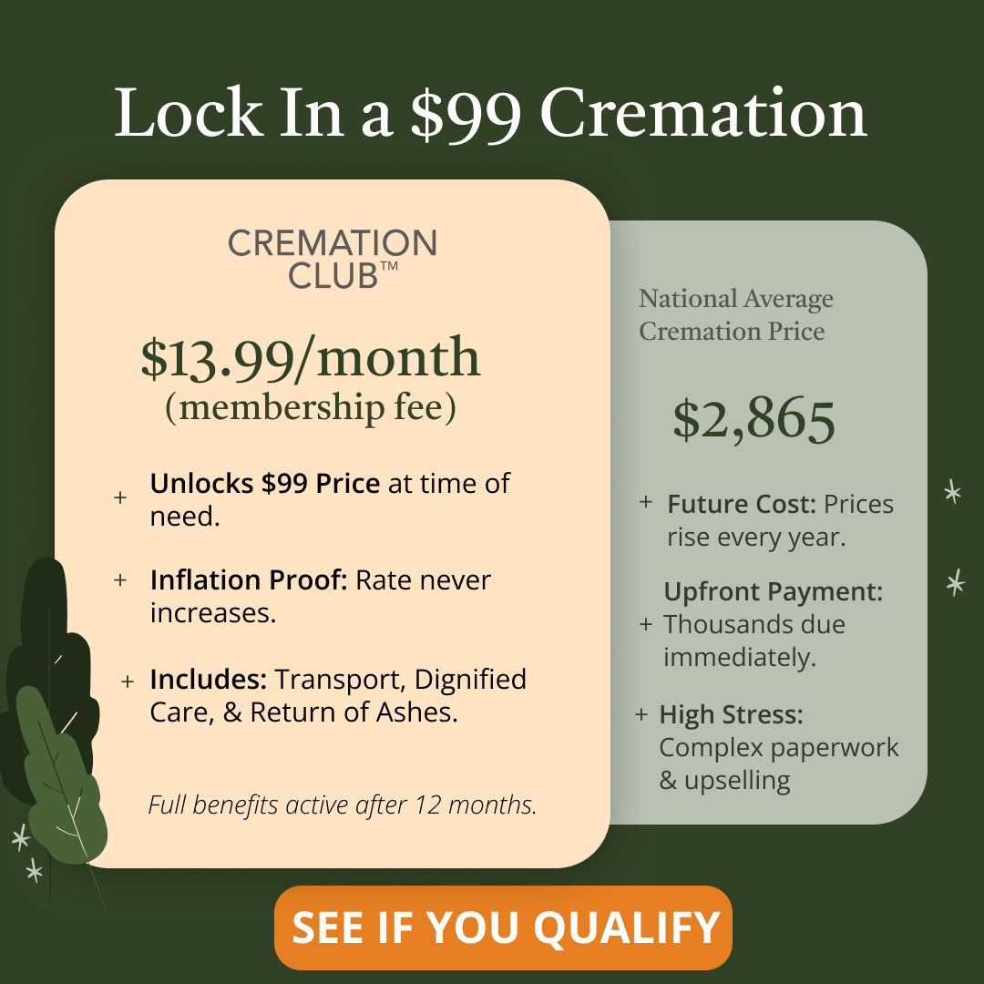 Cremation Club Facebook ad: Lock in a $99 Cremation Price Today