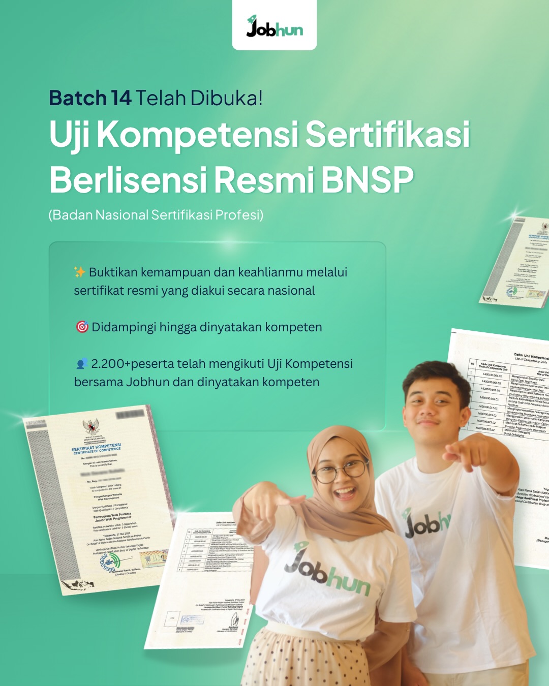 Jobhun Facebook ad: Batch 14 Uji Kompetensi Sertifikasi BNSP resmi dibuka!