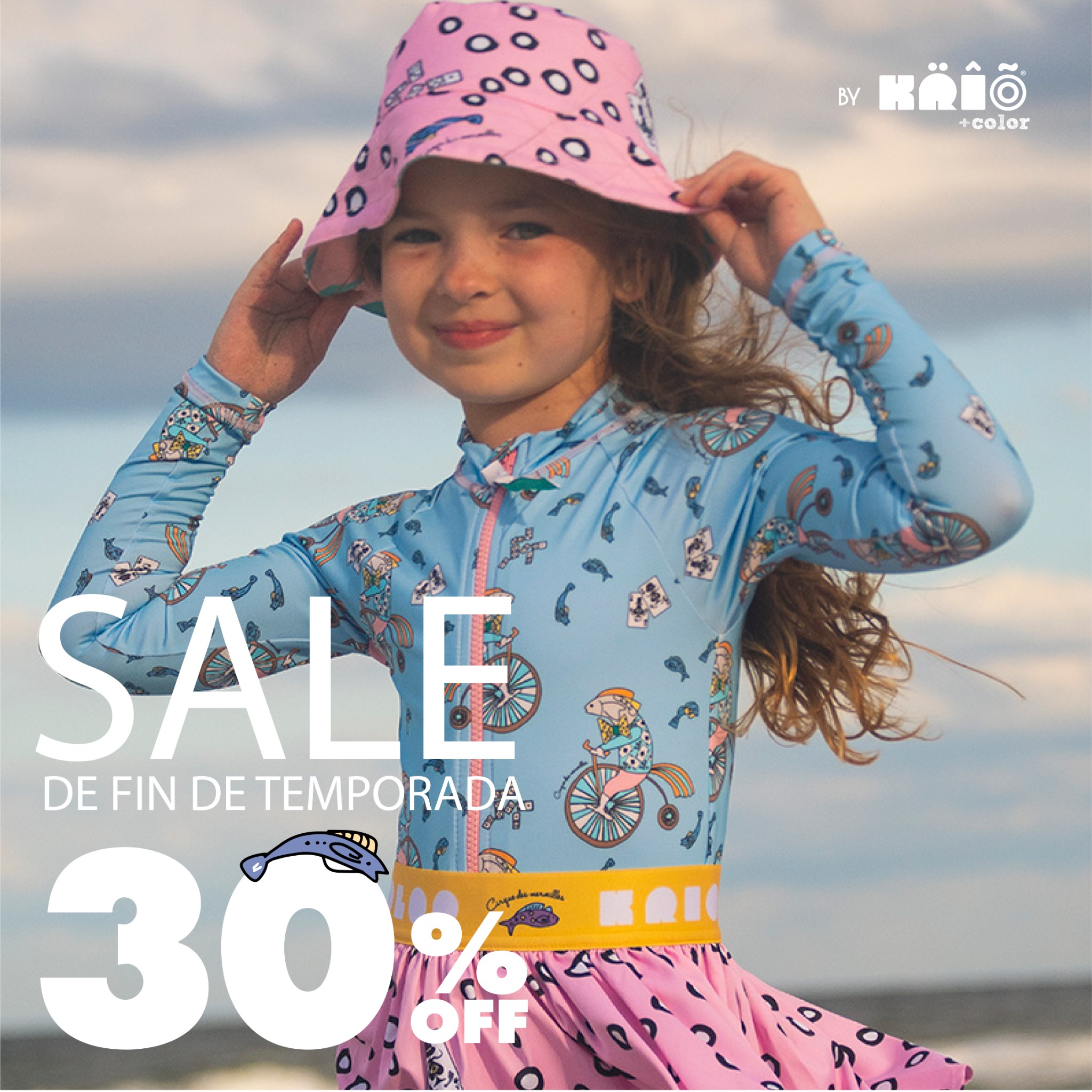 Krio Color. Stylish & Fun Children's Sun UV Swimwear Facebook ad: 30% OFF Acrobats Solo por Tiempo Limitado