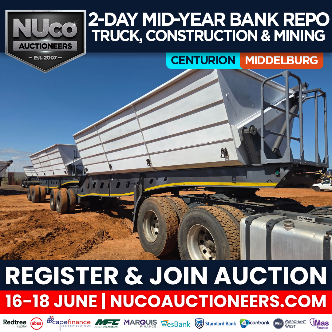 Nuco Auctioneers Facebook ad: 2-Day Online Auction Mid-Year Bank Repo Truck, Construction…