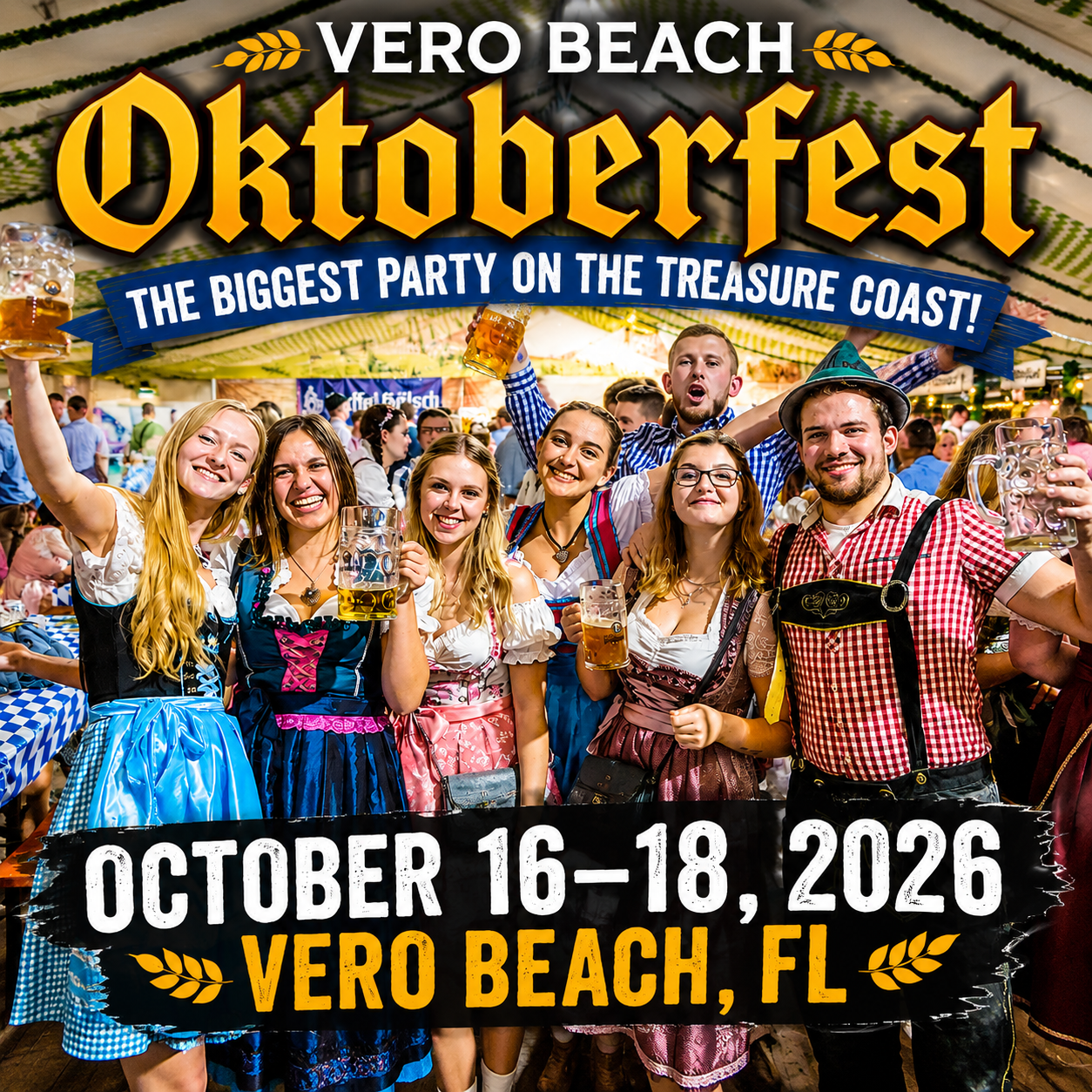 Vero Beach Oktoberfest Facebook ad: Vero Beach Oktoberfest 2026! Fri - Sat - Sun Presented By…