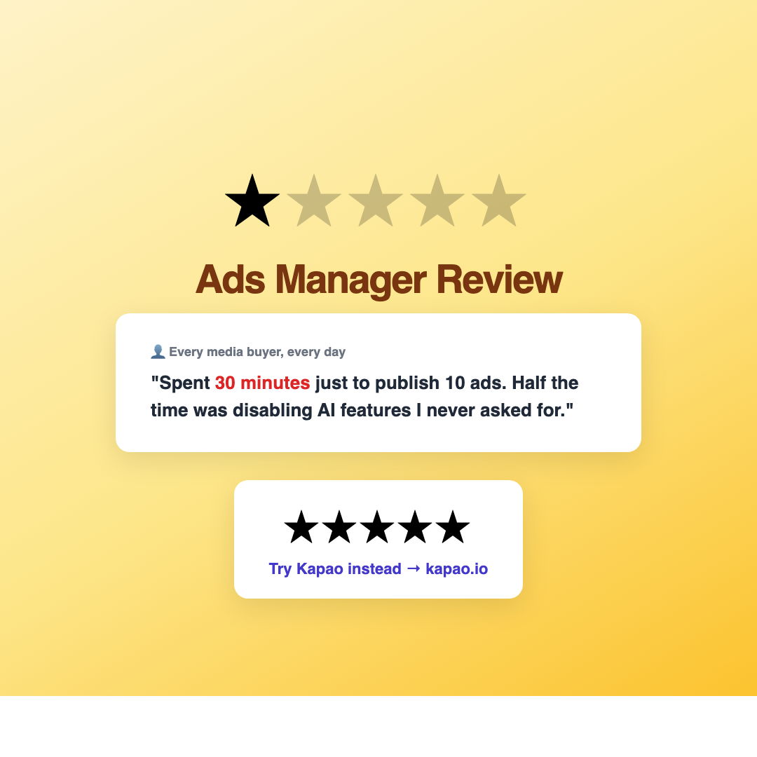 kapao Facebook ad: Stop Fighting Ads Manager