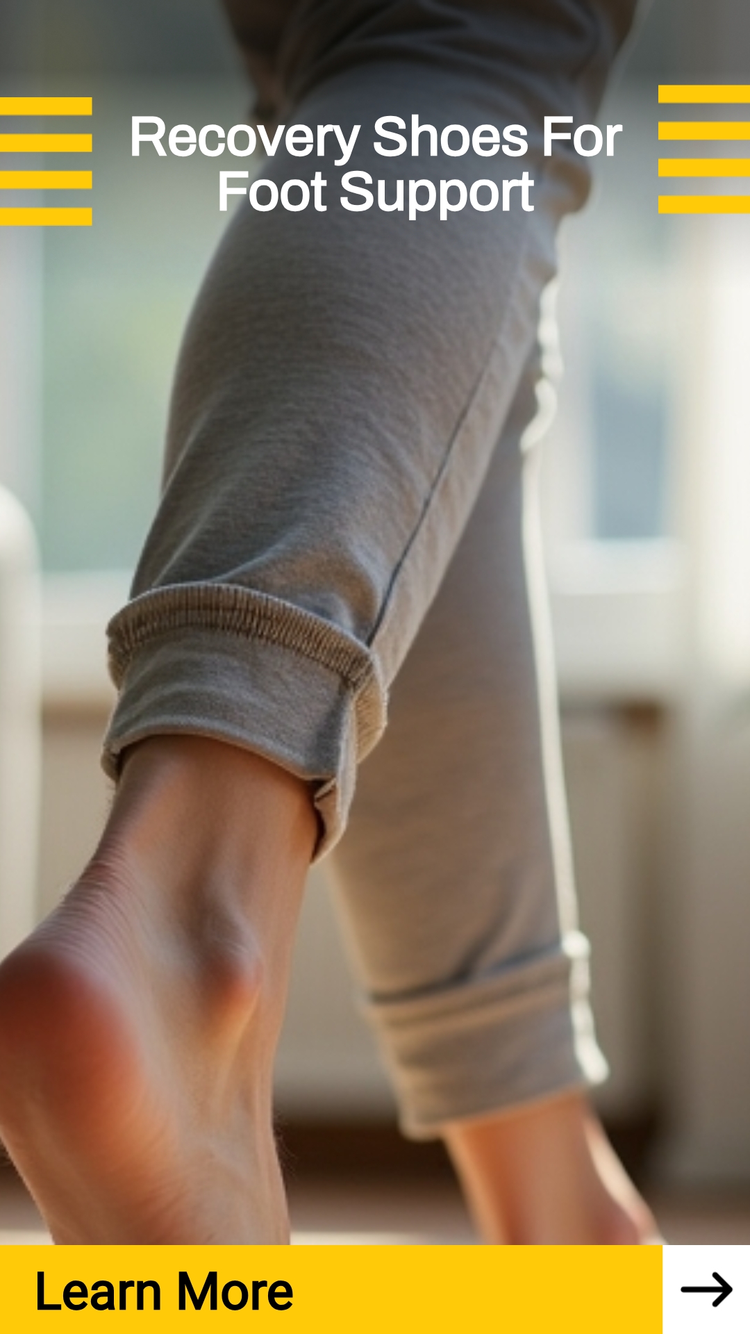 ExploreAnswers Inflow Facebook ad: Step Into Relief: Recovery Shoes For Foot Support.