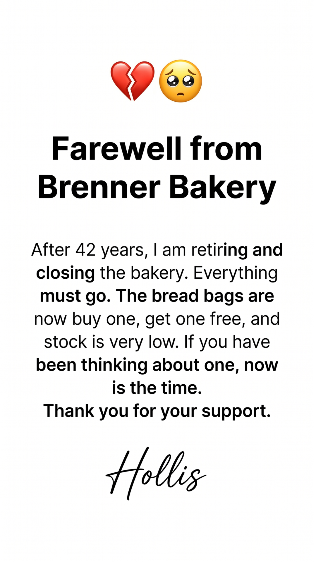 Brenners Bakery Facebook ad