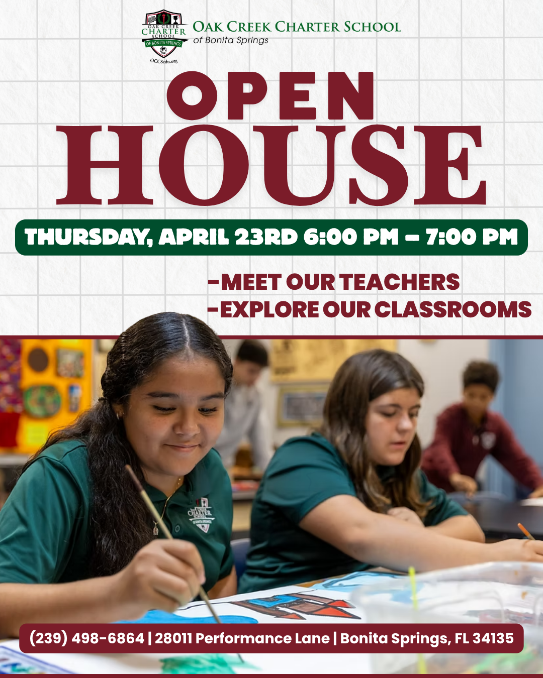 Oak Creek Charter School of Bonita Springs Facebook ad: Join Our Open House at Oak Creek!