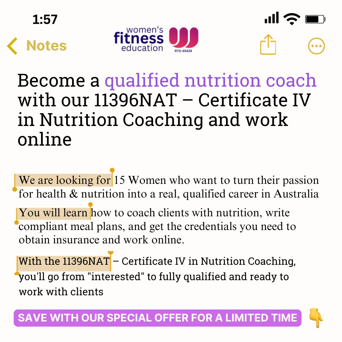 Women's Fitness Education Facebook ad