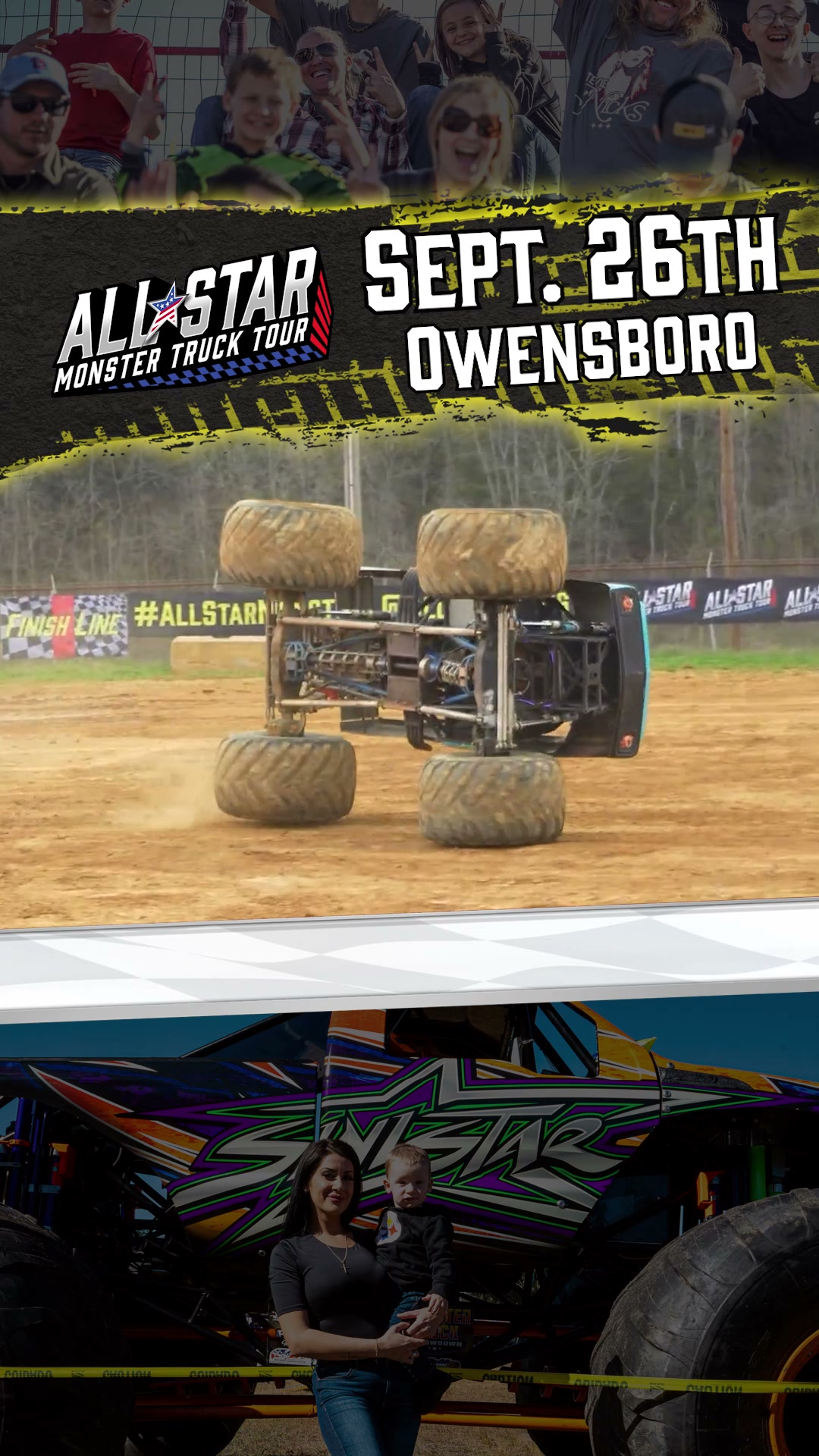 All Star Monster Truck Tour Facebook ad: MONSTER FAMILY FUN WITHOUT THE MONSTER PRICE!