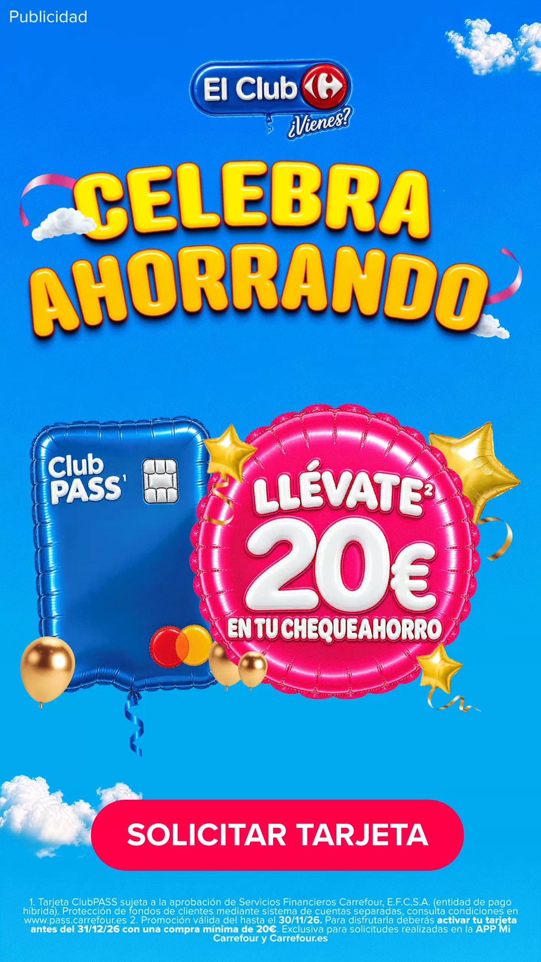 Carrefour Facebook ad: Solícitala ya y únete a la fiesta.