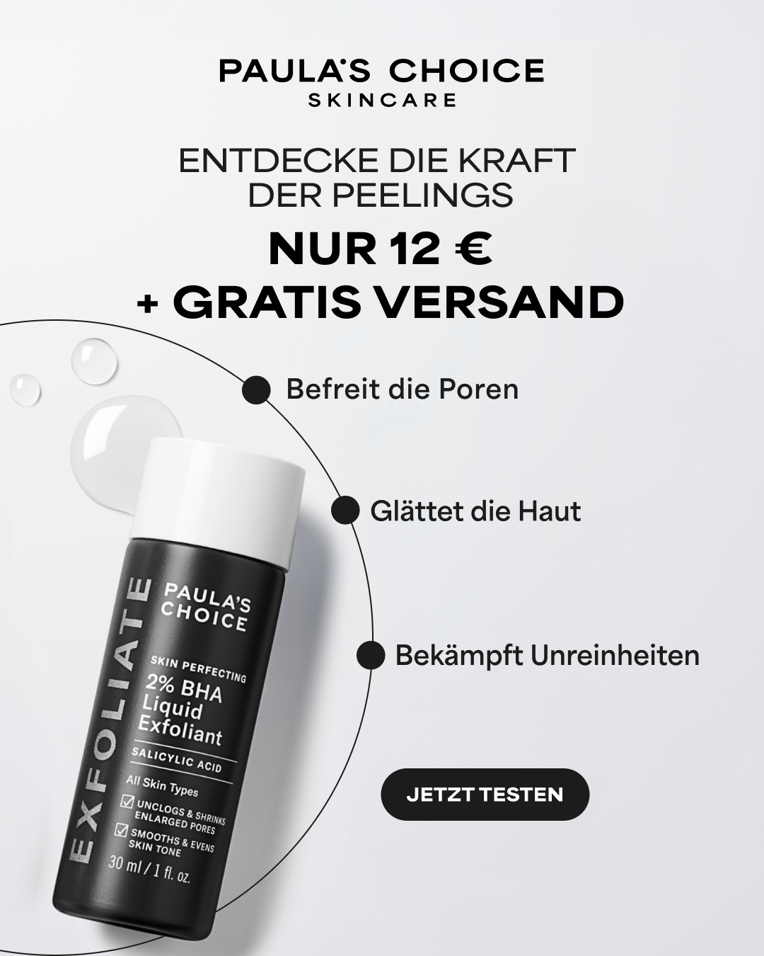 Paula's Choice Facebook ad: Jetzt 12 € + gratis Versand