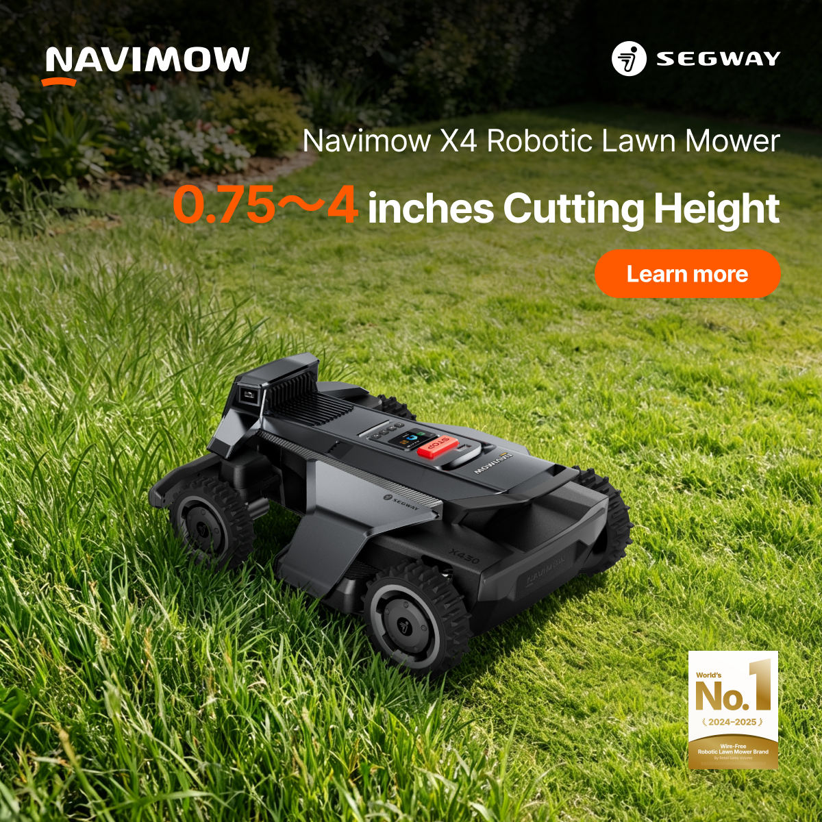 Segway Navimow Facebook ad: Smart mowing, safe home.