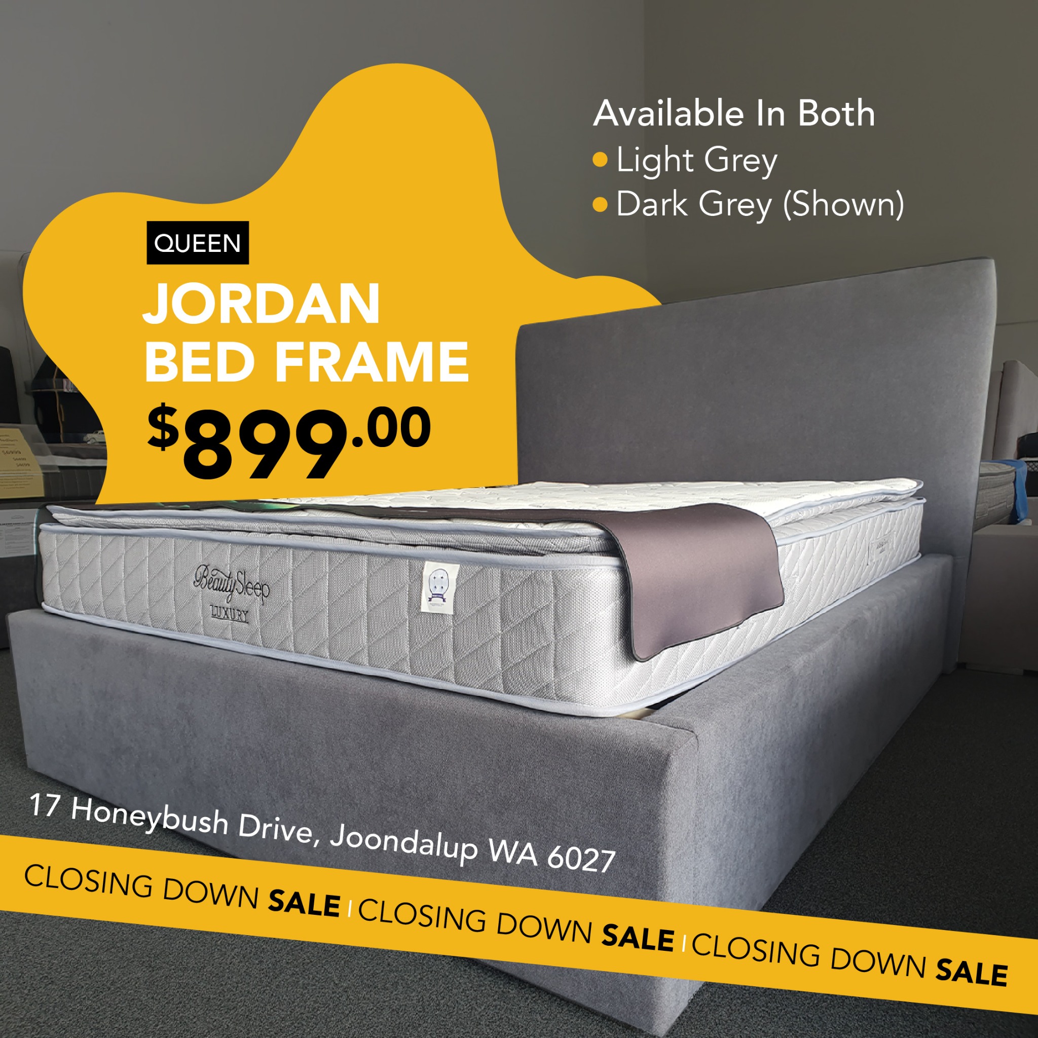 Kev's Beds Facebook ad: Closing Down Sale! Jordan Bed Frames For $899